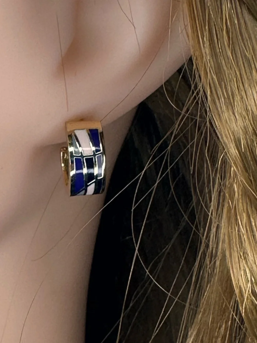 Gold-Plated Enamel Inlay Hoop Earrings • Purple & Lilac Mosaic
